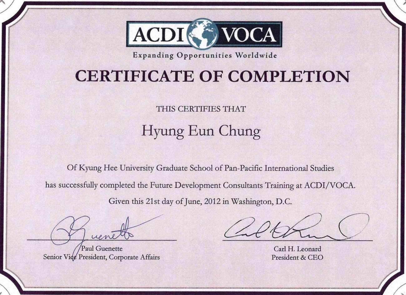 M.A. in International Development Cooperation, Kyung Hee University — 2012–2014.